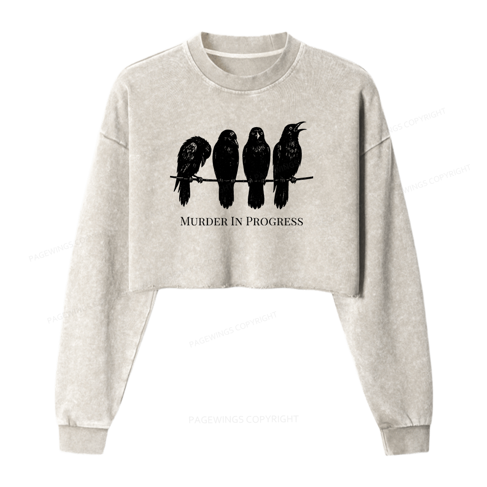 Pagewings Murder In Progress Washed Crop Sweatshirt