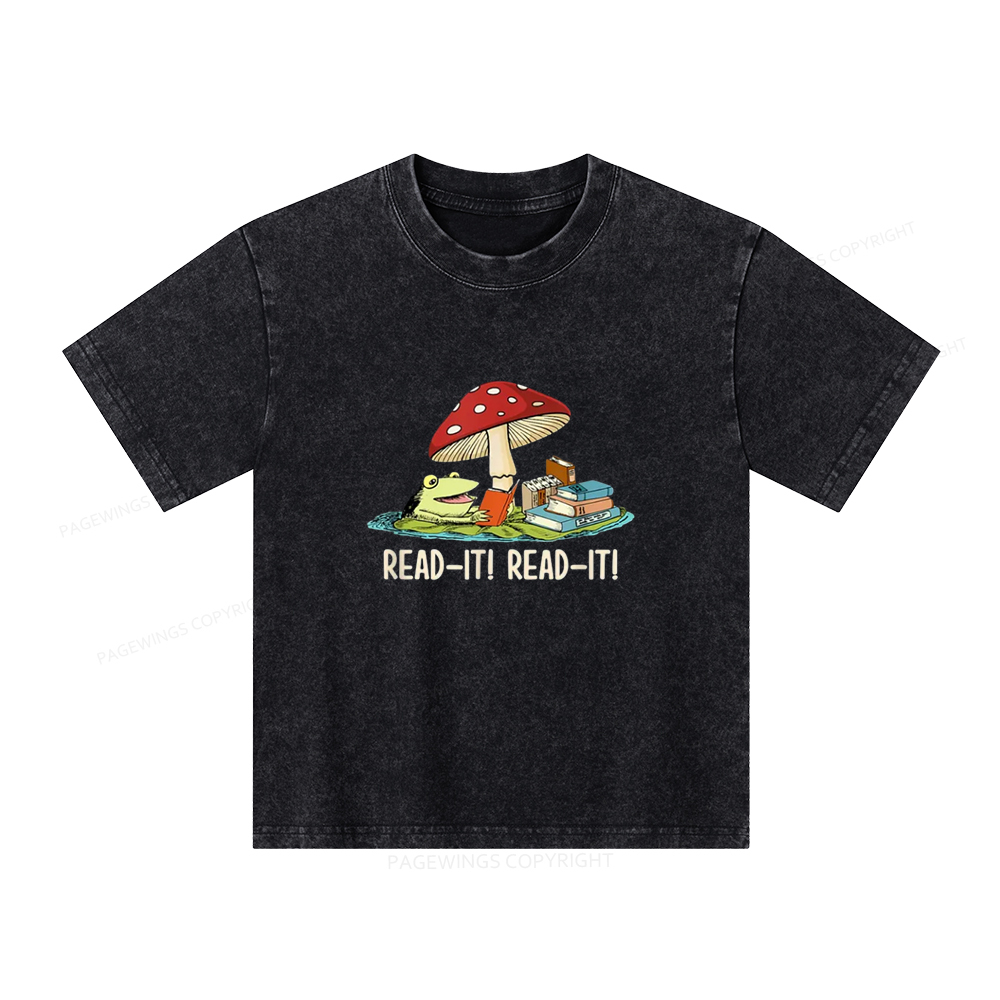 Pagewings Mushroom Read it Book Unisex Kids Washed T-shirt
