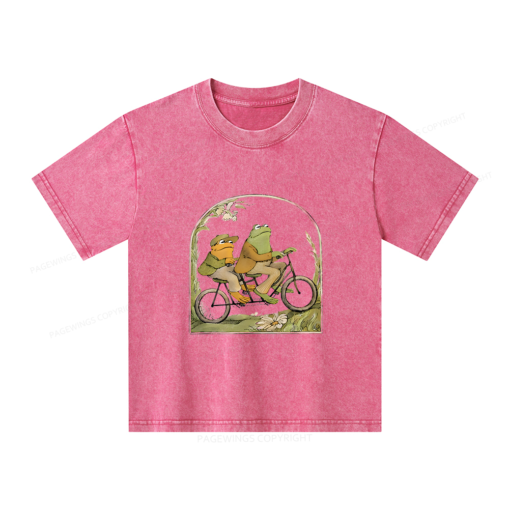 Pagewings Frog And Toad Book Vintage Unisex Kids Washed T-shirt