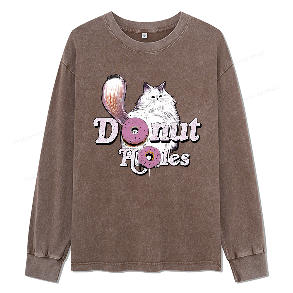 Pagewings Donut Cat Bookish Unisex Washed Long Sleeve T-shirt