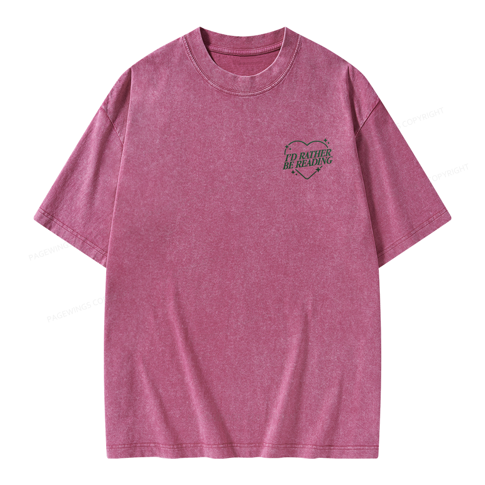 Pagewings Embroidery I'd Rather be Reading Unisex Washed T-shirt