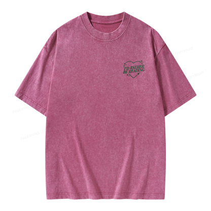 Pagewings Embroidery I'd Rather be Reading Unisex Washed T-shirt