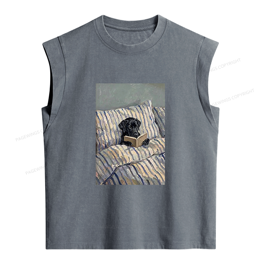 Pagewings Dog Reading in Bed Women's Washed Tank Top