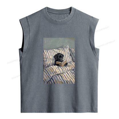 Pagewings Dog Reading in Bed Women's Washed Tank Top
