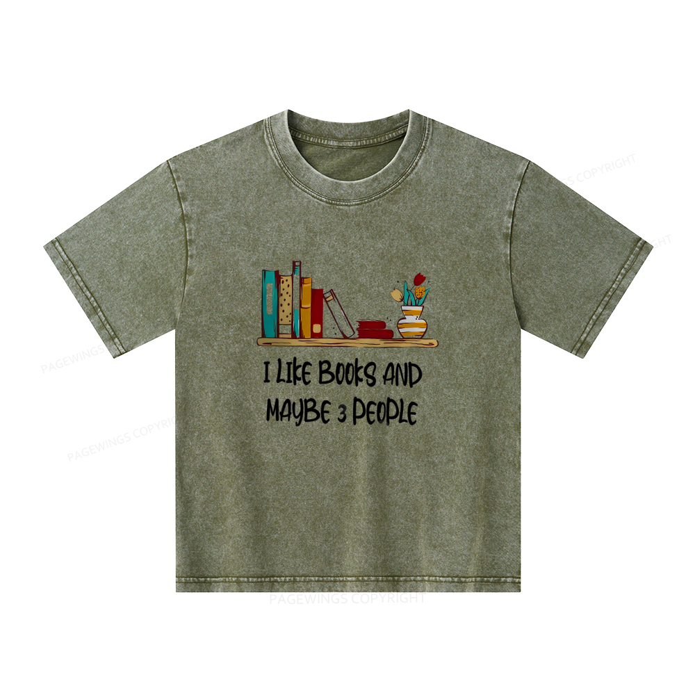 Pagewings I Like Books World Unisex Kids Washed T-shirt