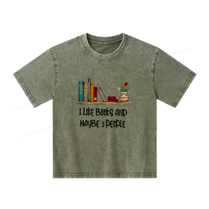 Pagewings I Like Books World Unisex Kids Washed T-shirt