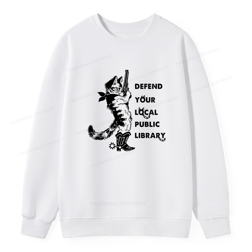 Pagewings Cat Defend Your Local Public Library Unisex Classic Sweatshirt