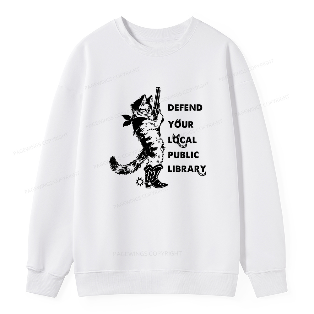 Pagewings Cat Defend Your Local Public Library Unisex Classic Sweatshirt
