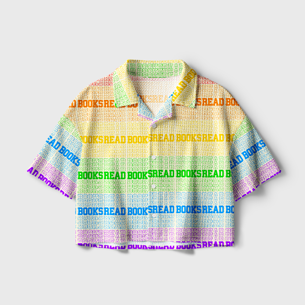 Pagewings Read Books Camp Collar Boxy Fit Unisex Crochet Shirt