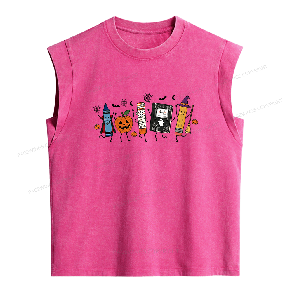 Pagewings Halloween Teacher Women's Washed Tank Top
