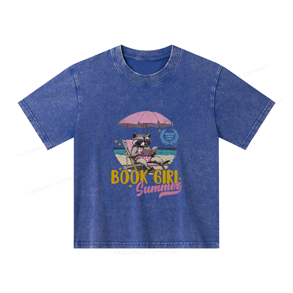 Pagewings Book Girl Summer Unisex Kids Washed T-shirt