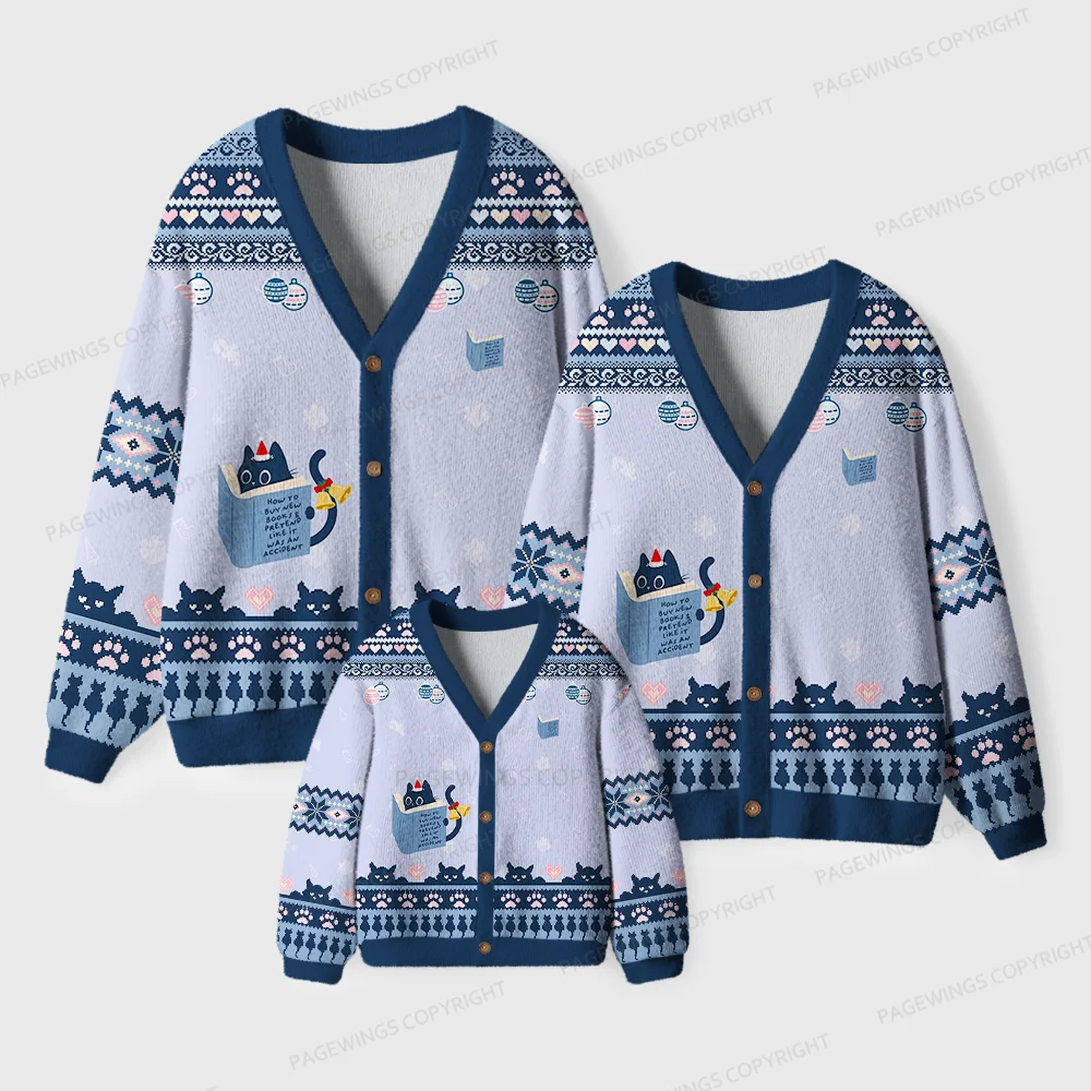 Pagewings Just A Cat Who Loves Reading Unisex Ugly Cardigan Sweaters