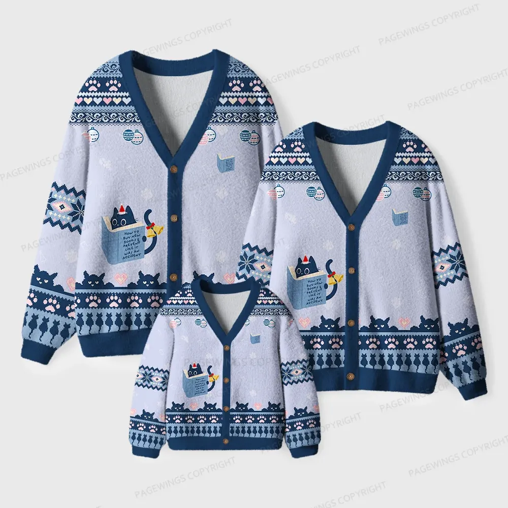 Pagewings Just A Cat Who Loves Reading Unisex Ugly Cardigan Sweaters