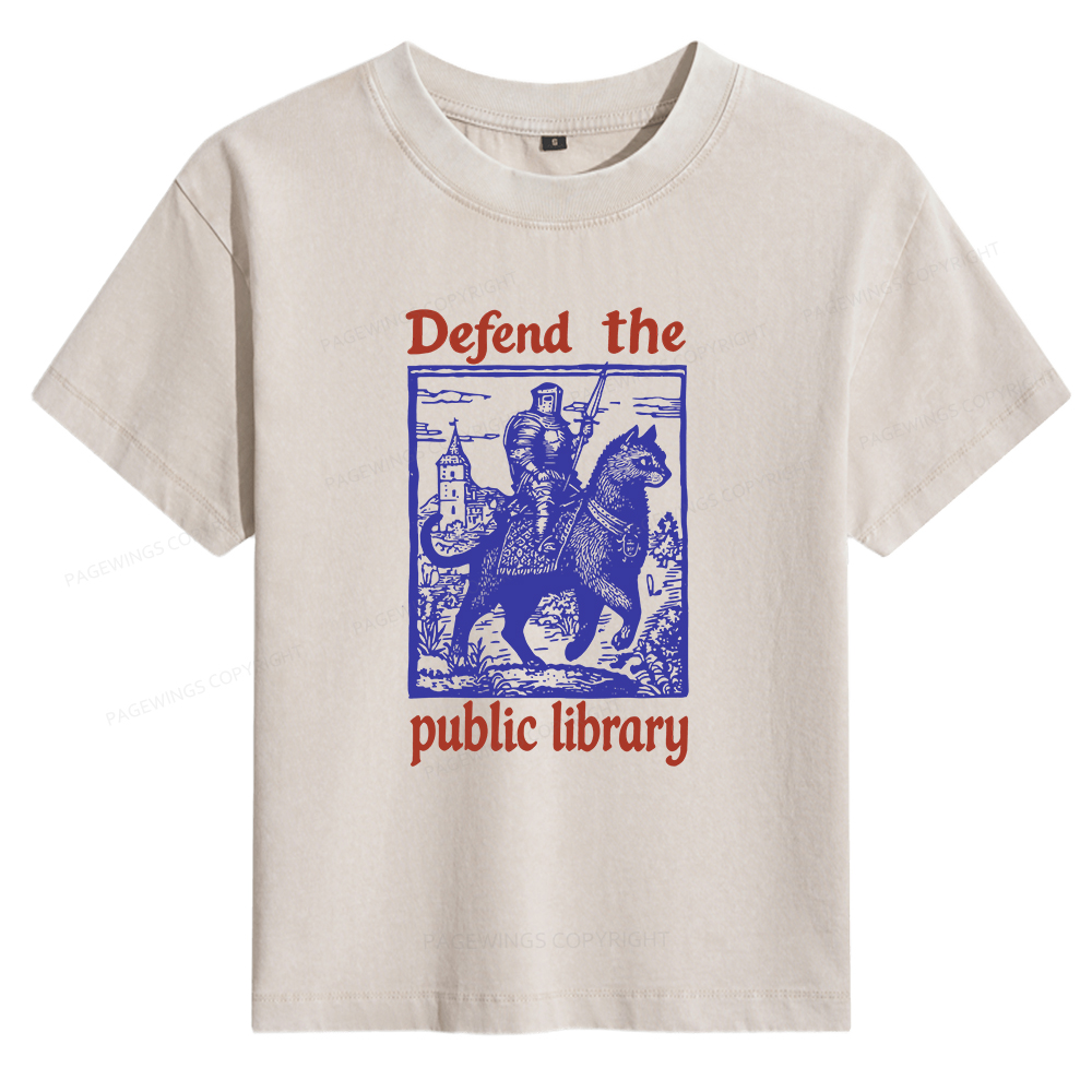 Pagewings Defend the Public Library Women's Washed T-shirt