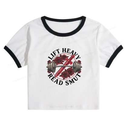 Pagewings Lift Heavy Read Smut Baby Tee Cropped Ringer T-Shirt