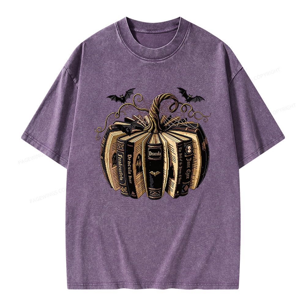 Pagewings Gothic Book Pumpkin Unisex Washed T-shirt