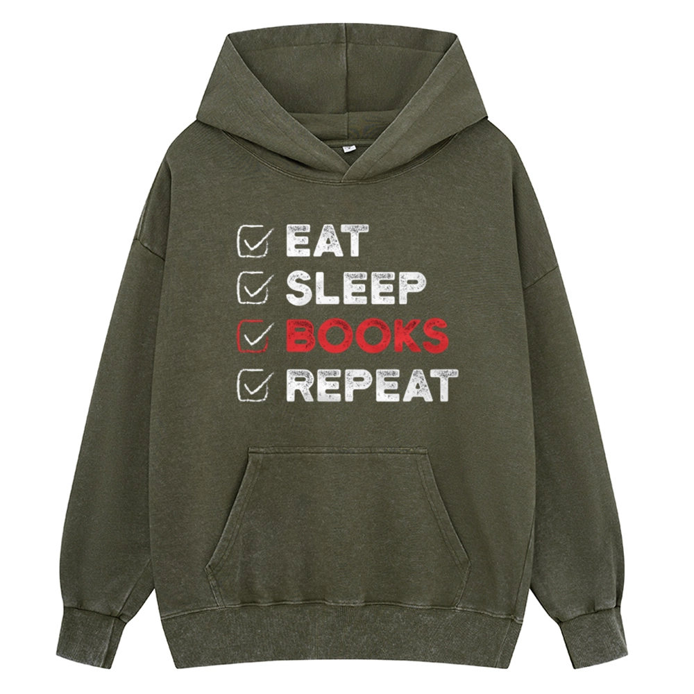 Pagewings Eat Sleep Books Repeat Unisex Washed Hoodie
