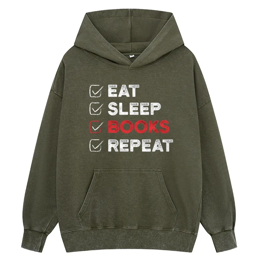 Pagewings Eat Sleep Books Repeat Unisex Washed Hoodie
