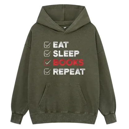 Pagewings Eat Sleep Books Repeat Unisex Washed Hoodie