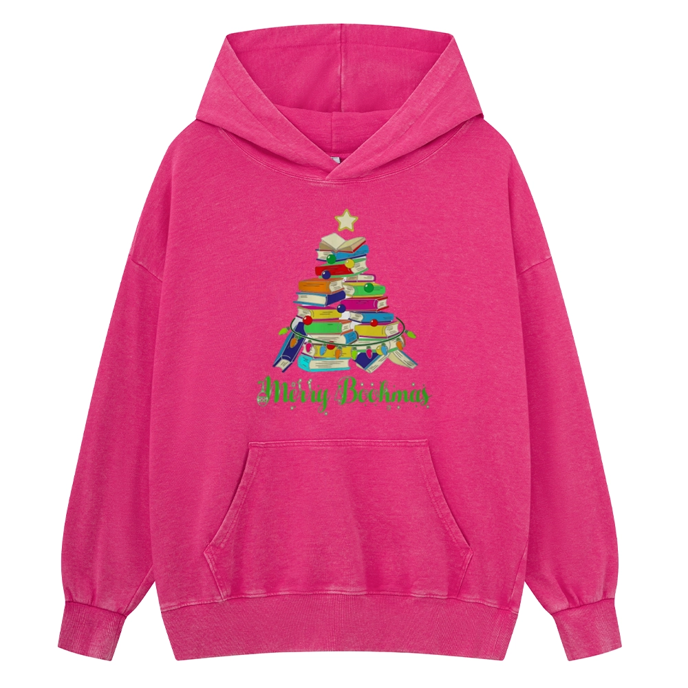 Pagewings Book Christmas Tree Unisex Washed Hoodie