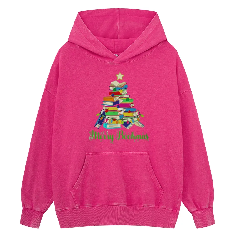 Pagewings Book Christmas Tree Unisex Washed Hoodie