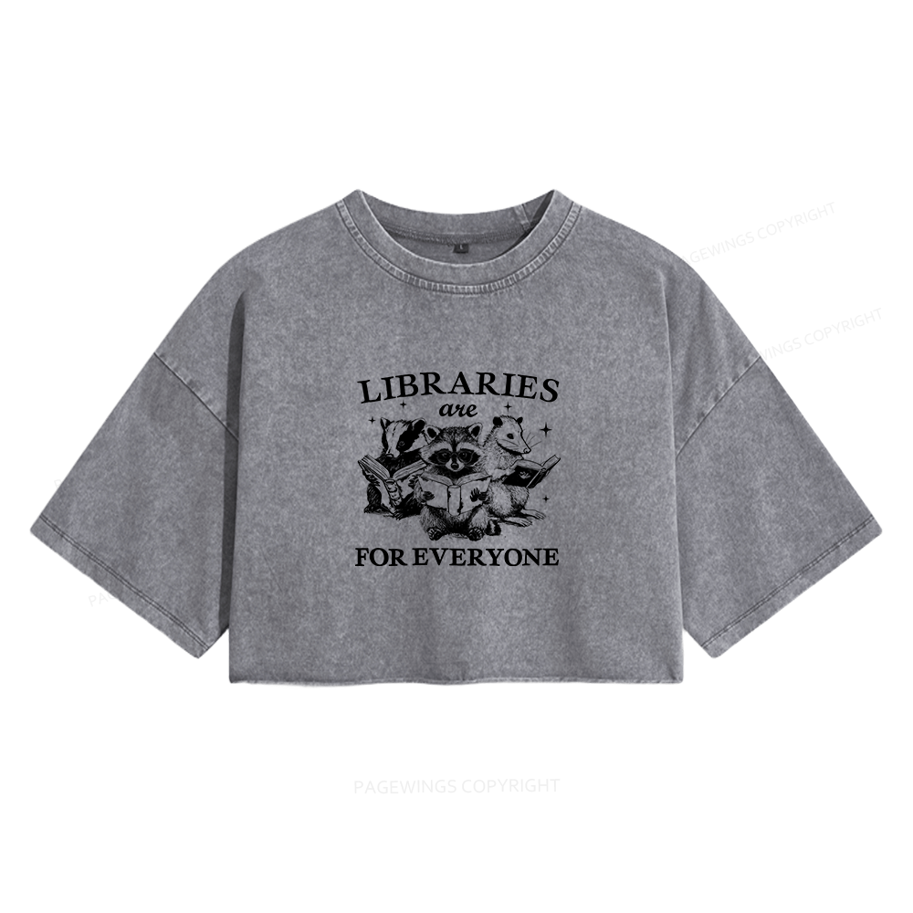 Pagewings Libraries Are For Everyone Women's Washed Cropped T-shirt