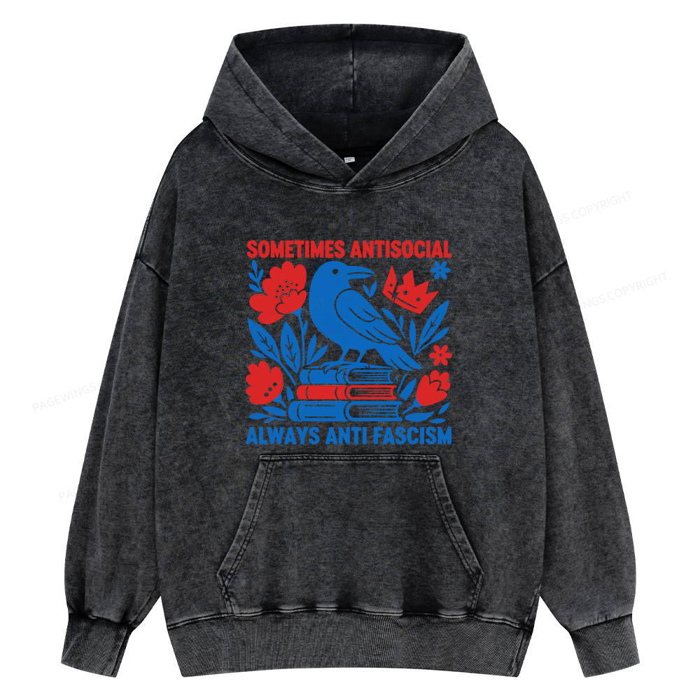 Pagewings Anti Fascism Unisex Washed Hoodie