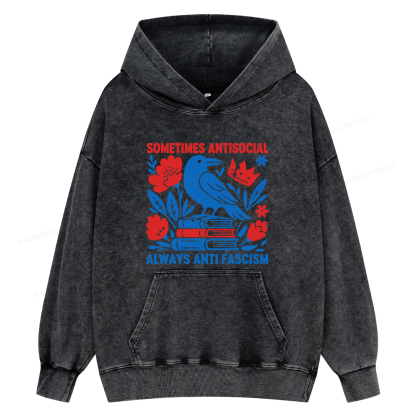 Pagewings Anti Fascism Unisex Washed Hoodie
