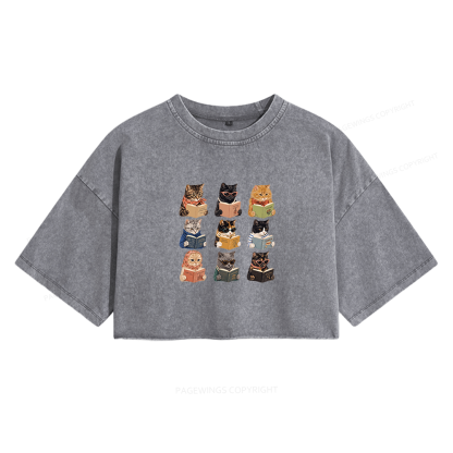 Pagewings Fashion Book Lover Women's Washed Cropped T-shirt