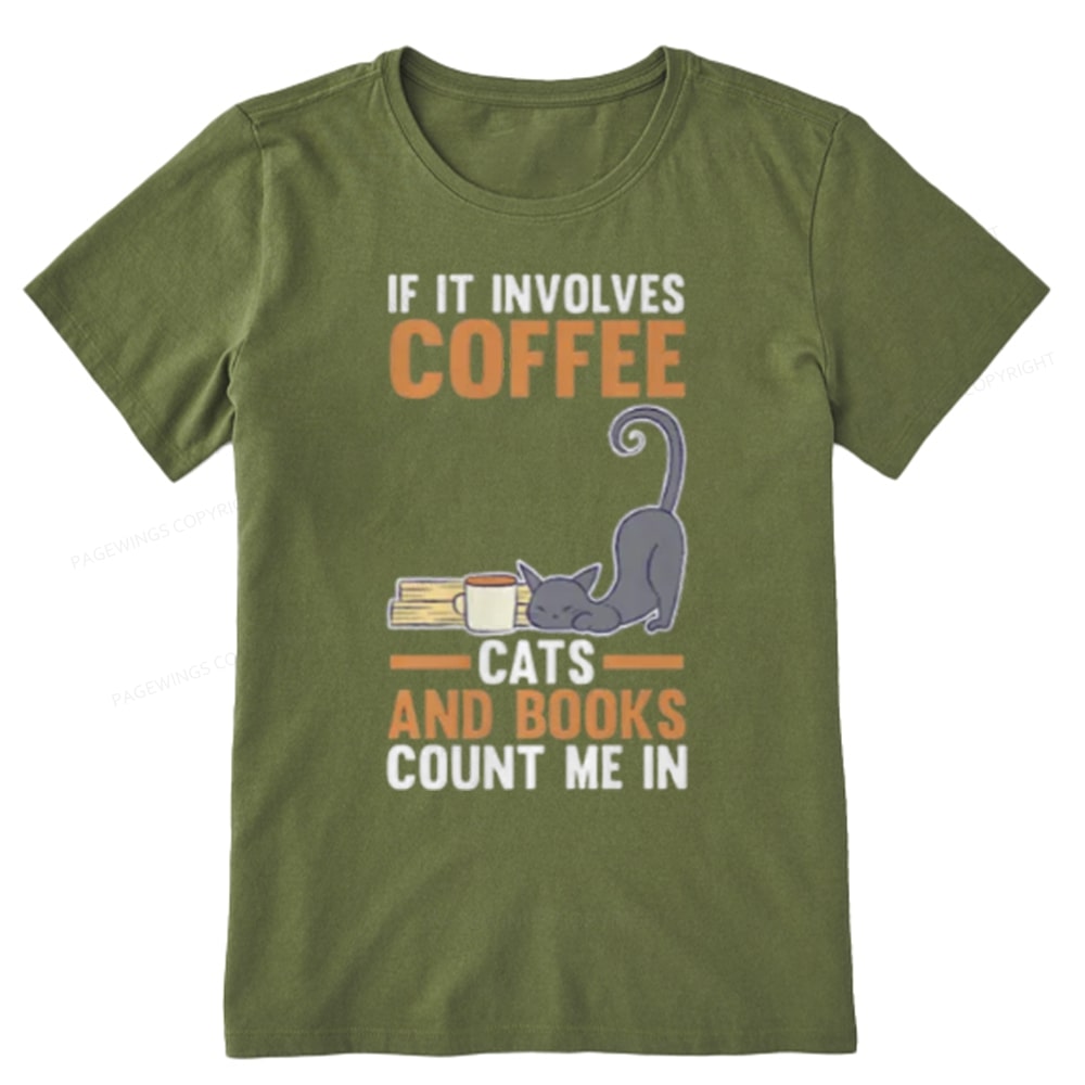 Pagewings Cats Reading Books Coffee T Shirts Unisex Classic T-shirt