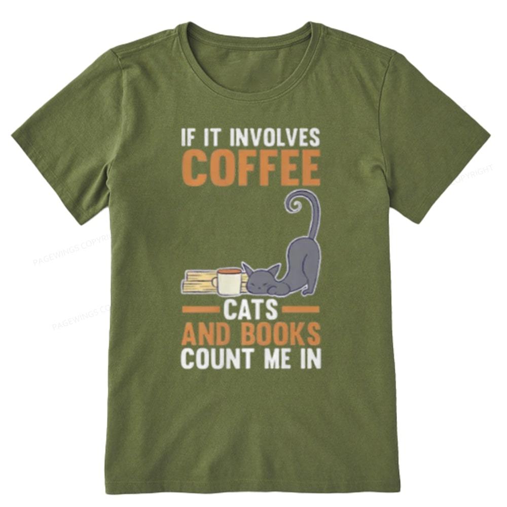 Pagewings Cats Reading Books Coffee T Shirts Unisex Classic T-shirt