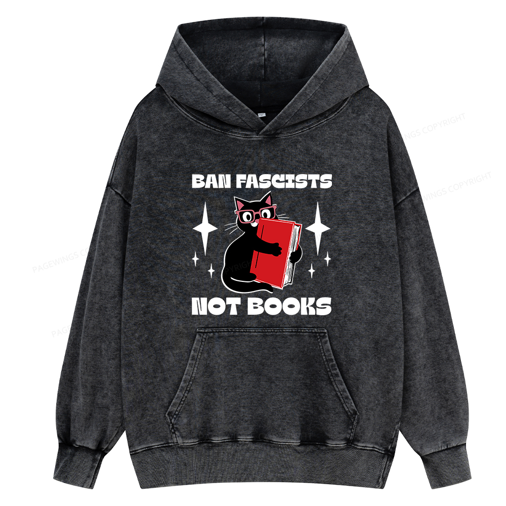 Pagewings Ban Fascists Not Books Unisex Washed Hoodie