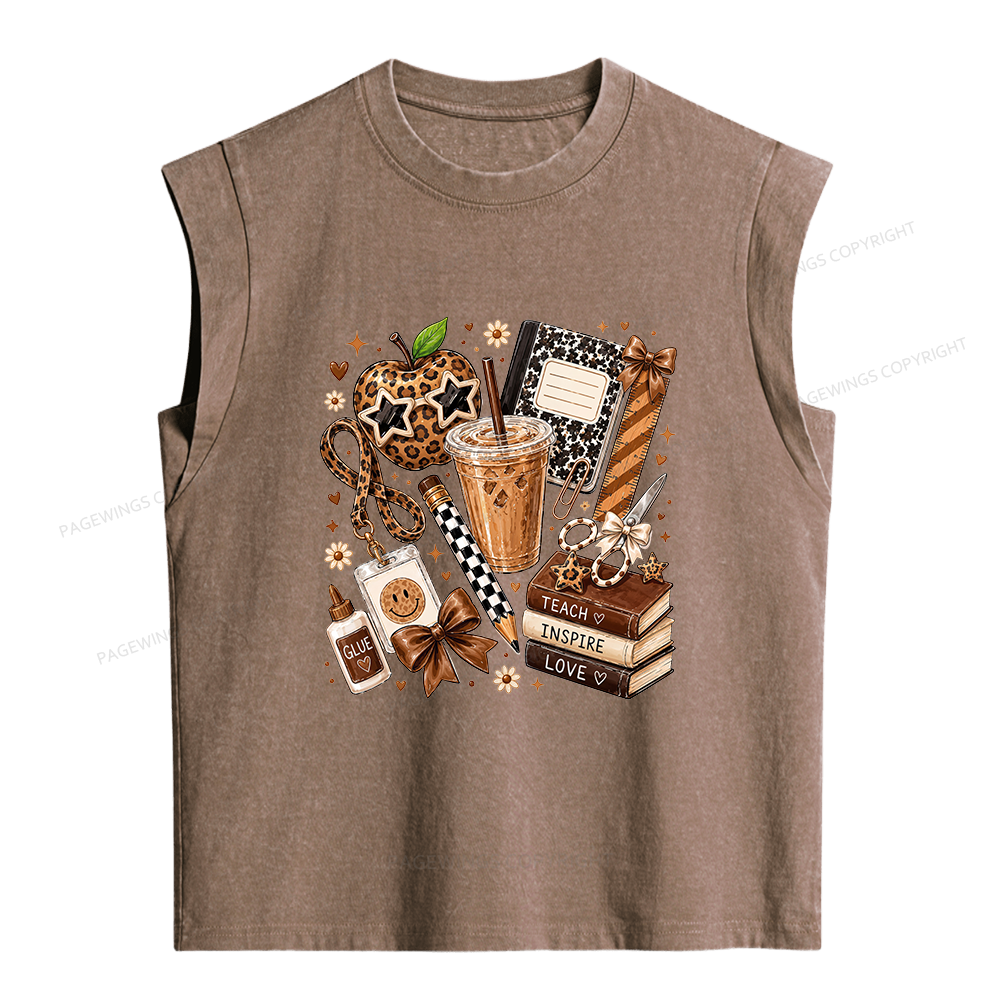 Pagewings Teacher Coffee Women's Washed Tank Top