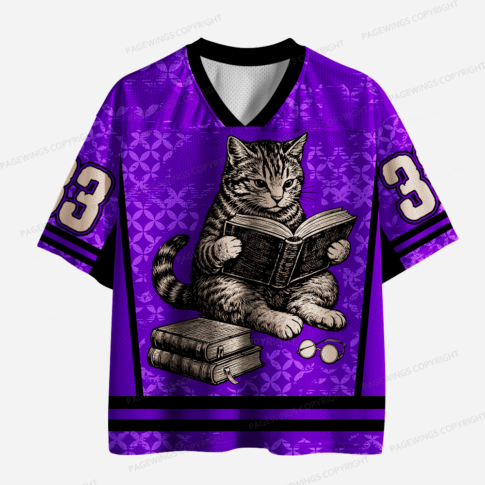 Pagewings Cute Cat Reading A Book Unisex Mesh Jersey