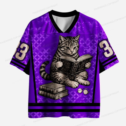 Pagewings Cute Cat Reading A Book Unisex Mesh Jersey