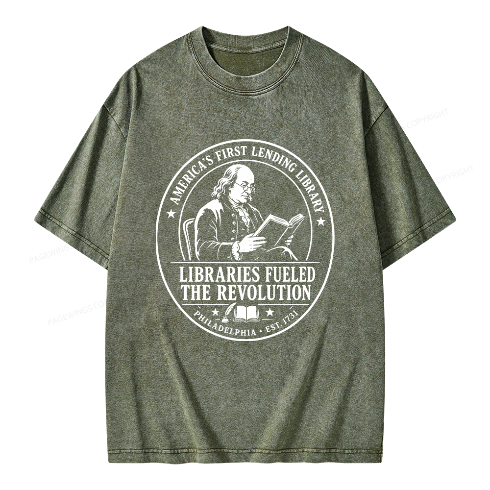 Pagewings Libraries Fueled the Revolution Unisex Washed T-shirt