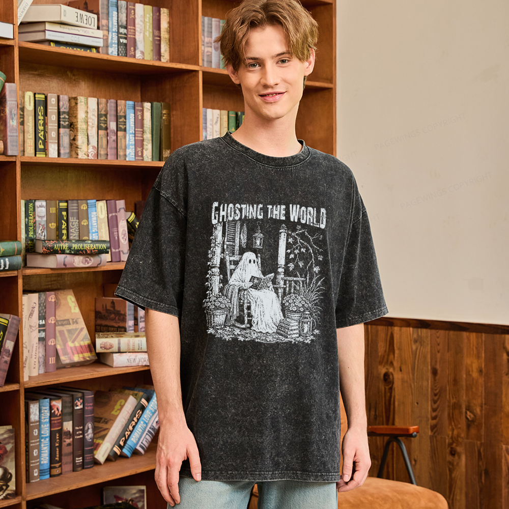 Pagewings Ghosting The World Unisex Washed T-shirt