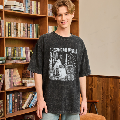 Pagewings Ghosting The World Unisex Washed T-shirt