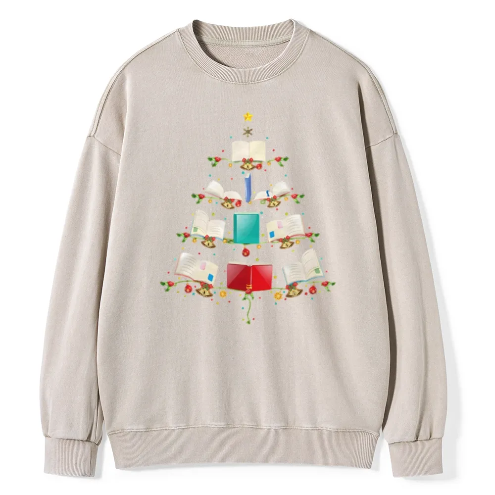 Pagewings Book Christmas Tree Unisex Washed Sweatshirt