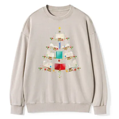Pagewings Book Christmas Tree Unisex Washed Sweatshirt
