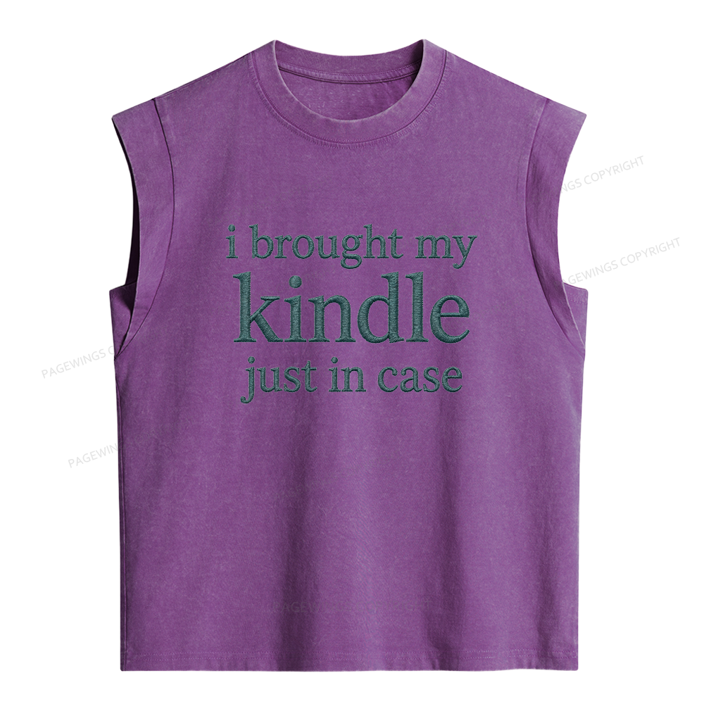 Pagewings Embroidered I Brought My Kindle Women's Washed Tank Top