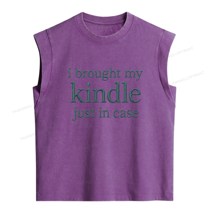 Pagewings Embroidered I Brought My Kindle Women's Washed Tank Top