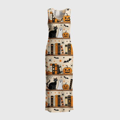 Pagewings Halloween Fall Bookworm Reading Crochet Maxi Dress