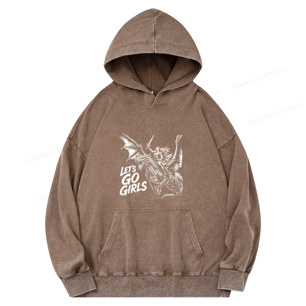 Pagewings Woman Dragon Rider Unisex Washed Hoodie
