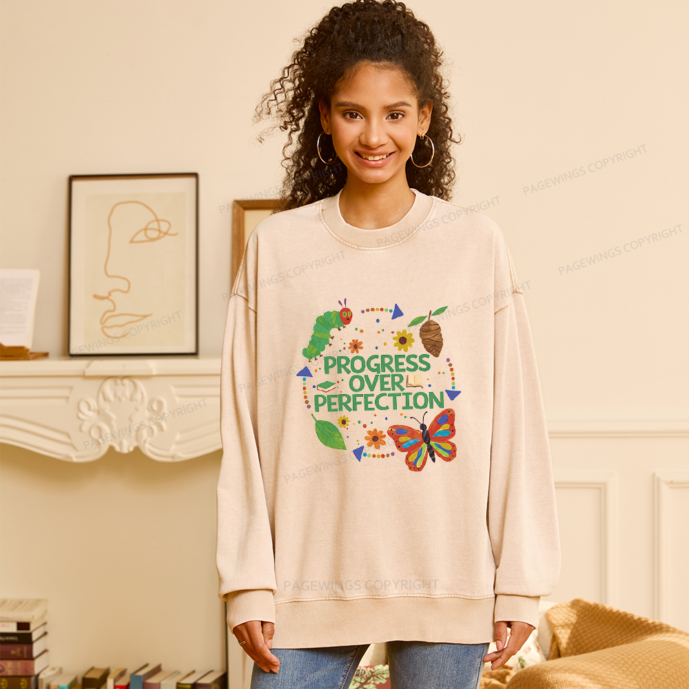 Pagewing Progress Over Perfection Unisex Washed Sweatshirt