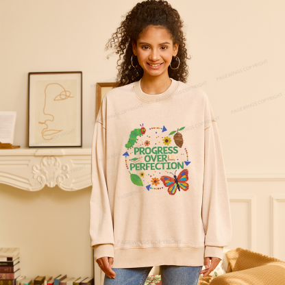 Pagewing Progress Over Perfection Unisex Washed Sweatshirt