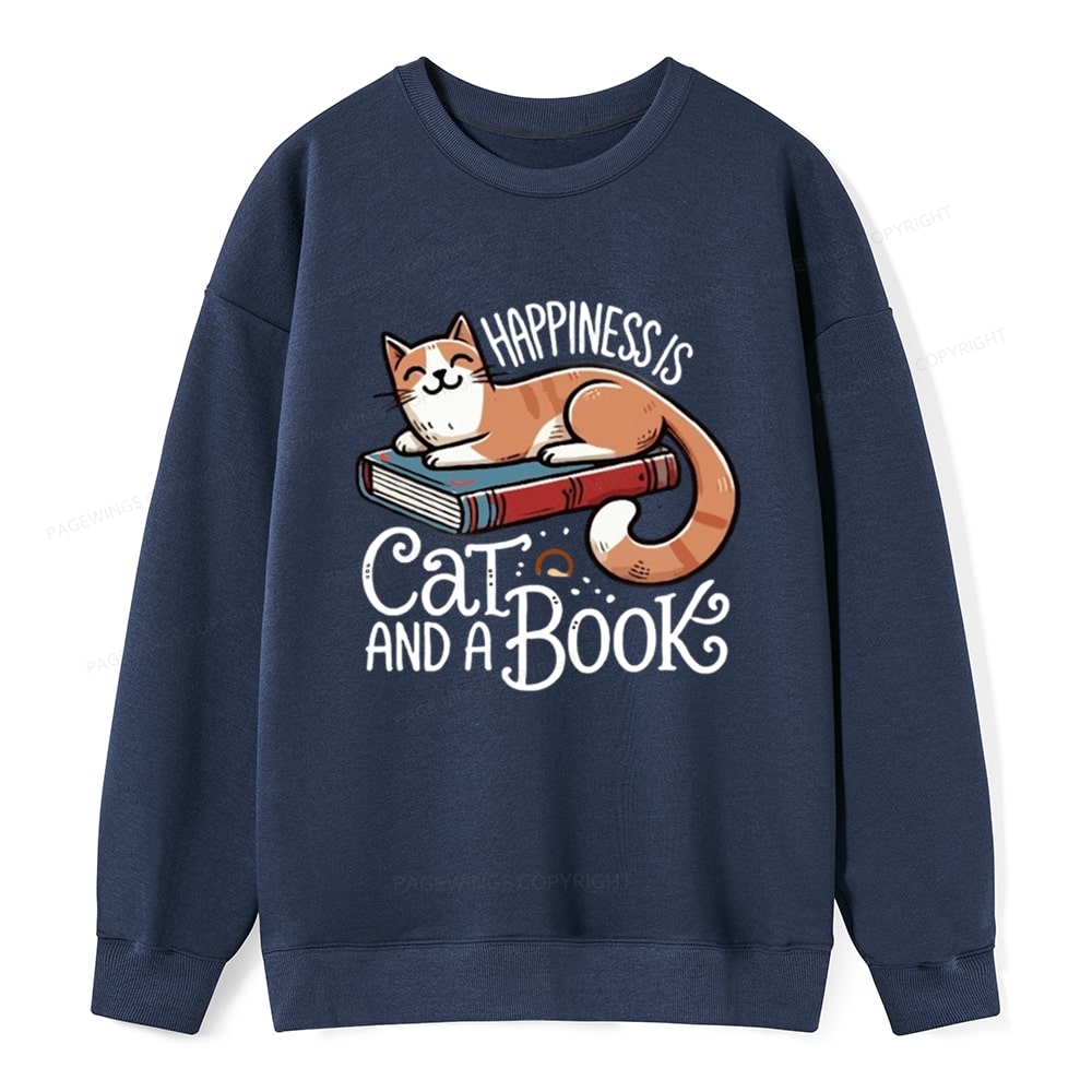 Pagewings Happiness Is A Cat And A Book Unisex Classic Sweatshirt