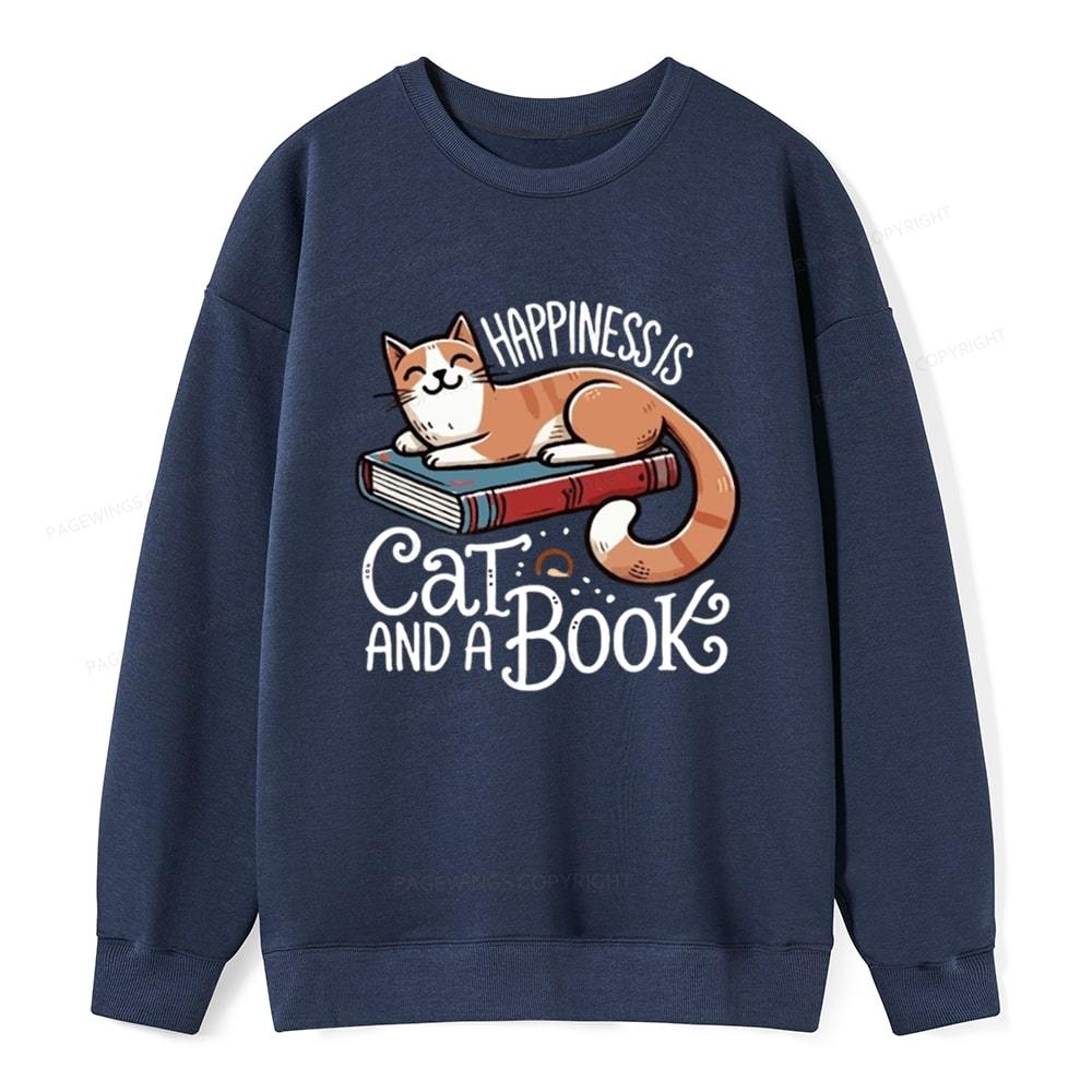 Pagewings Happiness Is A Cat And A Book Unisex Classic Sweatshirt