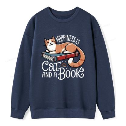 Pagewings Happiness Is A Cat And A Book Unisex Classic Sweatshirt