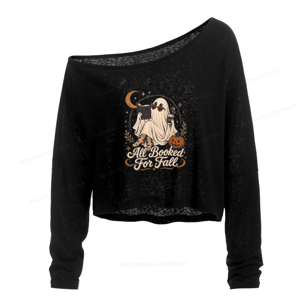 Pagewings Ghost All Booked For Fall Slouchy Long Sleeve Off Shoulder T-shirt